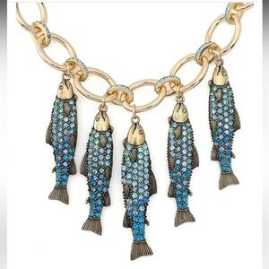 🐟BETSEY JOHNSON Mermaid Jewels Fish Charm Statement Bib Collar Necklace🐟NWT